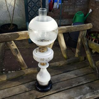 Late Victorian Milk Glass Body And Font Oil Lamp