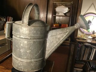 ANTIQUE VTG GALVANIZED METAL WATERING CAN ROSE SPRINKLER NOZZLE 12 WHEELING USA 3