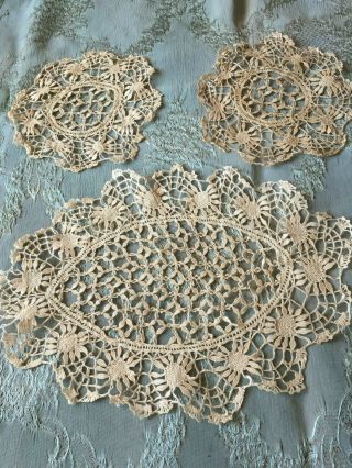 Three Vintage Handmade Brussels Lace Doilies
