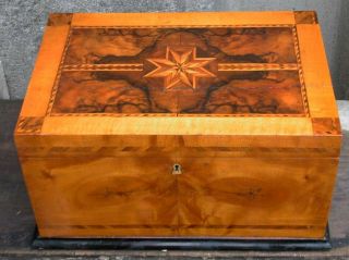 Vintage Exotic Wood Inlaid Marquetry Box Work Chest Sewing Case Mirror Lined Loc
