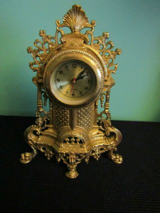 Vintage Prestige Mantel Clock Metal Quartz Brass Battery Operated