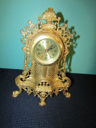 Vintage Prestige Mantel Clock Metal Quartz Brass Battery Operated 4