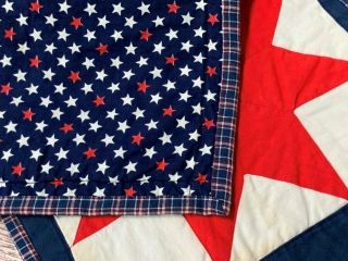 Americana Vintage STAR Table Quilt RUNNER Red w Blue 34 x 11 3