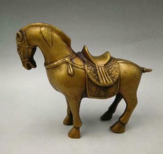 Chinese Old Brass Hand - Carved Horses Wealth Crafts Statue Yrr