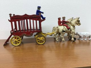 Antique Kenton Cast Iron Circus Wagon,  Horse Drawn With Polar Bear,  80 - Years Old