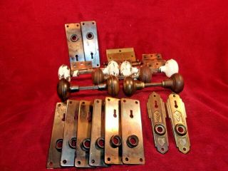 Antique Metal Door Knobs,  Plates & Hinges,  As Taken Off Old Door,  Skel.  Key Type