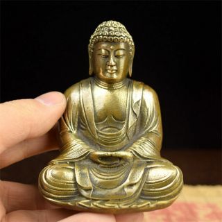 Old China Brass Hand Made Shakya Mani Buddha Buddhism Lotus Statue