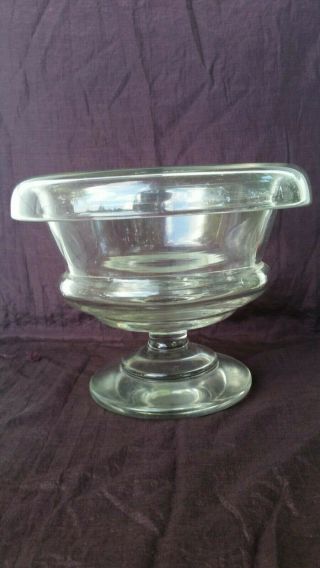 Antique 19th Century Blown Glass Compote,  Rolled Lip,  Flint Pittsburgh Sandwich