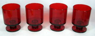 Vintage Set Of 4 Georges Briard Signed Ruby Red Goblet Glasses Mid Century