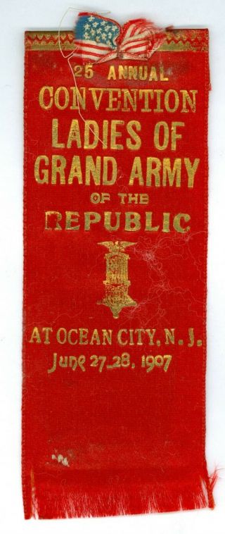 Vtg 1907 Ladies Grand Army Of The Republic Ocean City Jersey Pinback Ribbon