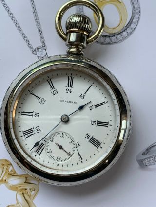 Antique 1905 18 Size Waltham Pocket Watch With Solid Nickel Case.