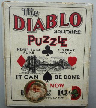 Vrare 1900 Antique Boxed The Diablo Solitaire Card Game Puzzle - Complete - Wow