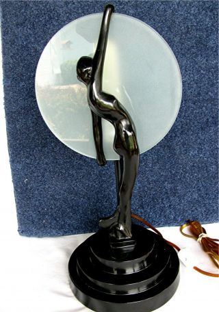 16 1/2  Black Art Deco Modern Looking Woman Figurine Sarsaparilla Lamp Nj