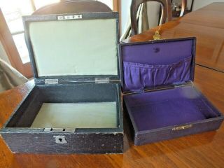 Two Small Leather Bound Jewellery Boxes Circa 1930 