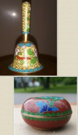 Old Chinese Cloisonne Bowl And Bell Qing Dynasty Hand Painted