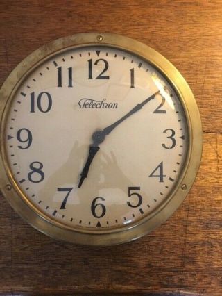 C.  1930 Unusual Brass Vintage Telechron Industrial Wall Clock