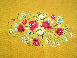 Antique Needlepoint Tapestry Roses Cottage Chic Bench Wall Hanging Handmade