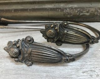 Pair Large Antique French Chrome Plated Brass Swing Curtain Tie Hold Backs