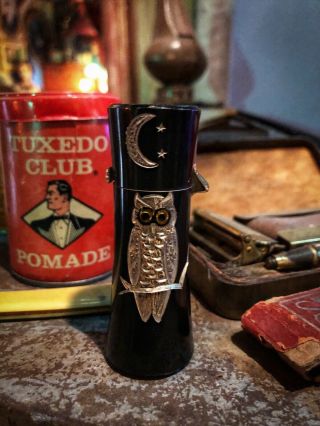 Antique Vintage Art Deco 1920s 1930s 1940s Owl Crescent Moon Lighter