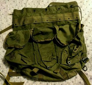 Vintage Us Military Backpack Back Pack Army Green Heavy Duty Usa Bag Sack Rare