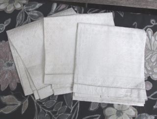 3 Vintage 33 1/2 " Damask Off White Linen Hand Guest Towels