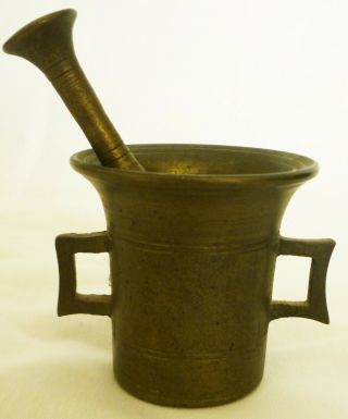 Solid Brass Bronze Vintage Very Heavy Pharmacy Small Mortar & Pestle Apothecary
