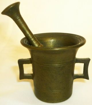 SOLID BRASS BRONZE VINTAGE VERY HEAVY PHARMACY SMALL MORTAR & PESTLE APOTHECARY 2