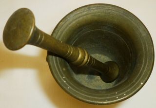 SOLID BRASS BRONZE VINTAGE VERY HEAVY PHARMACY SMALL MORTAR & PESTLE APOTHECARY 3
