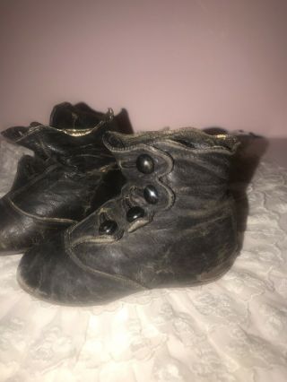 Antique Victorian Edwardian Leather Button Baby Infant Boots Doll Shoes 5 " Long