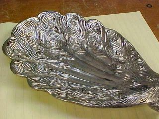 RARE Antique Victorian Silverplate Peacock Dresser Calling Card Tray P.  N.  C.  W.  USA 4