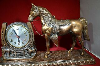 Vintage Sessions Metal Console Clock 17 " Horse Western Horseshoe Retro 1950 