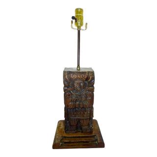 Mid Century Retro Tiki Mayan God Lamp