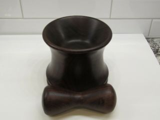 Vintage Mortar And Pestle Wood Large Heavy Apothecary - Quality Made Marked 2
