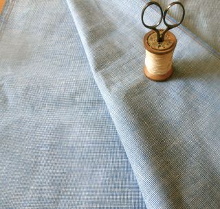 Vintage ' 50 ' s French Blue Woven Petite Homespun Check Cotton Workwear Fabric 2