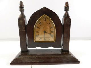 Vintage Haven Clock Co.  Brass Alarm Clock Wind Up Antique Conn Wood Case