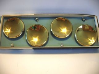Four Vtg Nos 2 - 1/2 " Brass Plated Knobs Round Concave Drawer Pulls Beveled Edges