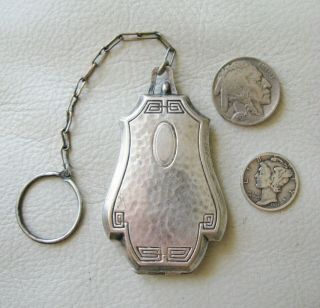 Antique Art Nouveau Hammered Silver Plate Chatelaine Watch Fob Coin Holder Purse