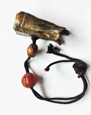 Netsuke Inro Ojime Bead Sagemono Carved Bovine Bone Hediao Carnelian