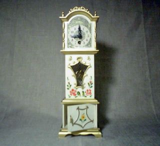 Vtg.  German Made Engstler Mini Grandfather Wind - Up Clock W Key -