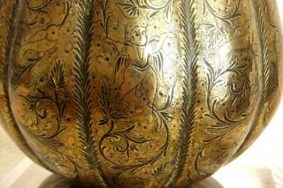 Antique Heavy Brass Planter Bowl with Detailed Hand Engraved Decoration 7.  5 x 7 