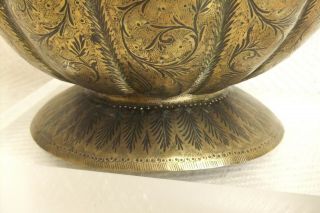 Antique Heavy Brass Planter Bowl with Detailed Hand Engraved Decoration 7.  5 x 7 