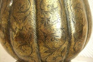 Antique Heavy Brass Planter Bowl with Detailed Hand Engraved Decoration 7.  5 x 7 