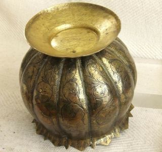 Antique Heavy Brass Planter Bowl with Detailed Hand Engraved Decoration 7.  5 x 7 