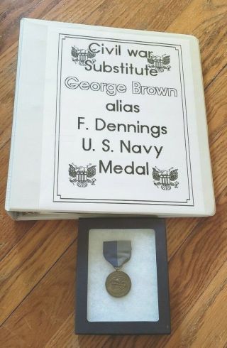 Very Rare Named Civil War Navy Service Medal With Impressive Research Binder