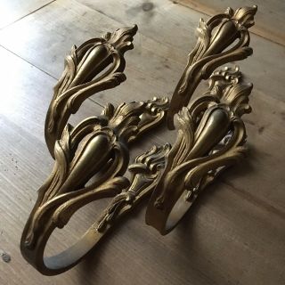 X1 Pair Antique Curtain Tie Backs French Solid Brass Gilt Rococo Reclaimed Old