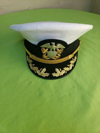 Usn Vintage Bancroft Military Cap Captain White Officer Visor Hat