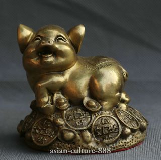 3.  6 " Chinese Bronze Fengshui 12 Zodiac Year Pig Coin Money Wealth Lucky Statue