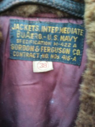 M - 422A G - 1 WW2 USN LEATHER FLIGHT JACKET GORDON & FERGUSON USMC LT COL NAMED 4