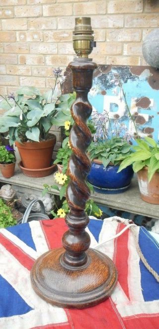 Lovely Antique Tall 16 " Oak Barley Twist Table Lamp Base