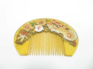 Vintage Japanese Kushi Comb Butterfly And Flower Pattern Japan